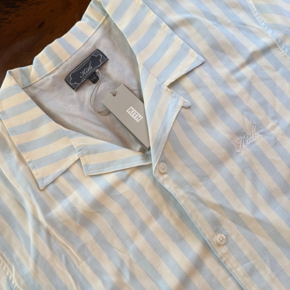 Kith Striped Thompson‎ Camp Collar Shirt Light Indigo XXL KHM033471-415 NEW